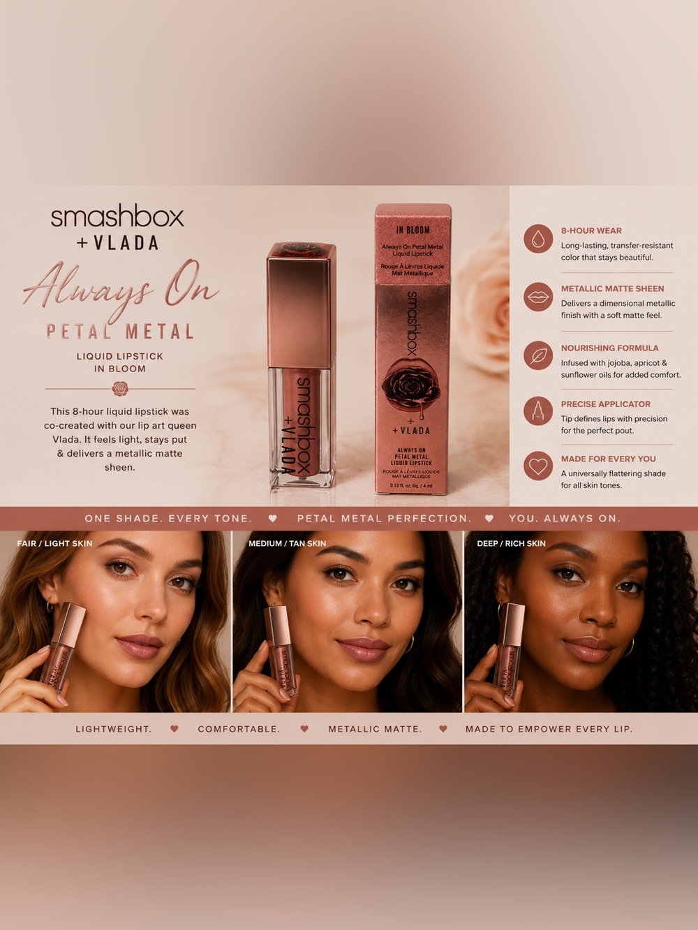 Smashbox Always On Petal Metal Liquid Lipstick — Blooming Rose Copper